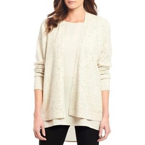Eileen Fisher Organic Cotton Speckled Open Front Cardigan Cream  M Lagenlook